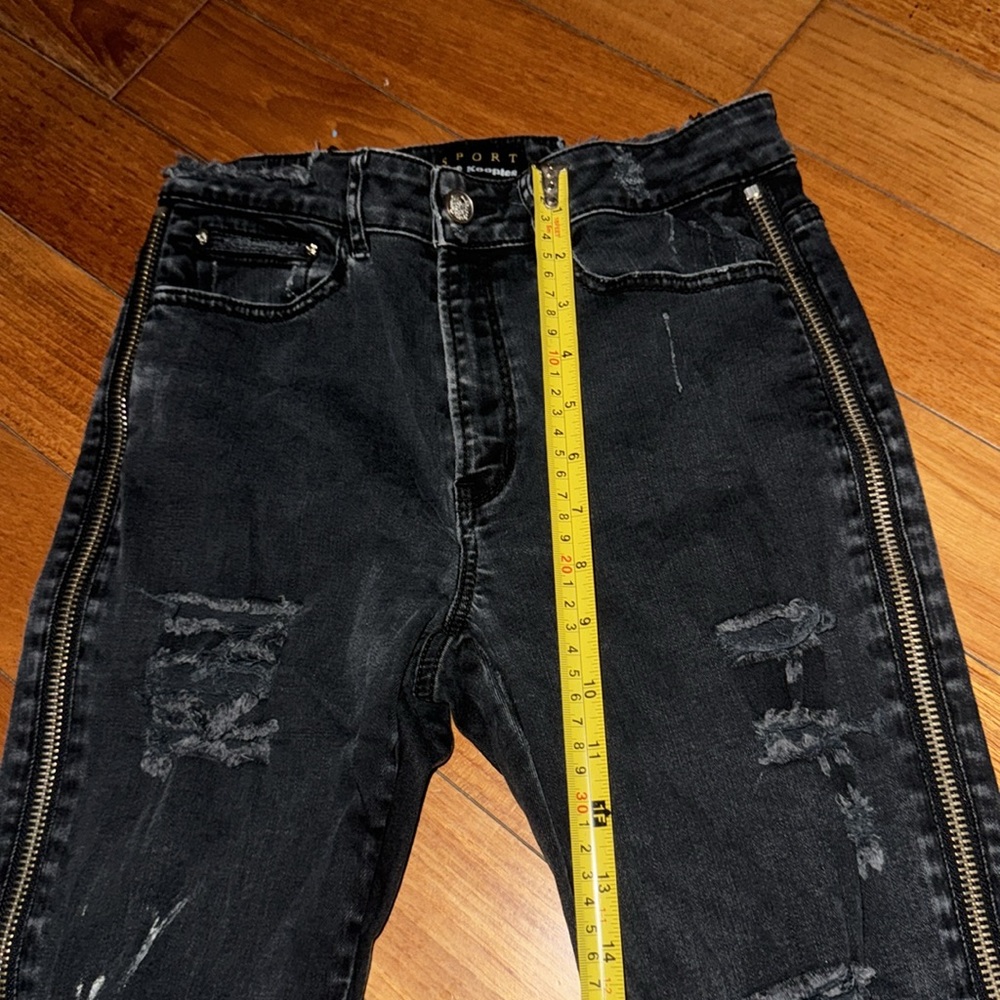 Black heavy Distressed Jeans with Side Zippers koople size 27 - Picture 5 of 8